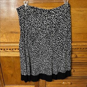Choices Black White Leopard Print Midi Skirt Black Hem Statement Piece Glam